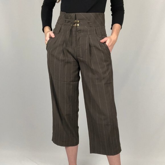 See By Chloe Brown Pinstripe Cropped Trousers - Picture 1 of 9